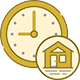 The image features two icons  on the left, there s an illustration of a clock with a time of 3 15, and on the right, there s a stylized depiction of a house with a door and windows, indicating a residential property. Both icons are encapsulated within circular frames.