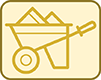 The image shows a graphic icon with a wheelbarrow on top of a pile of items, indicating a service for loading or unloading materials.